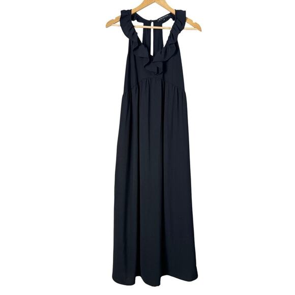 GibsonLook Summer Nights Ruffle Maxi Dress in Black Sleeveless w/ Pockets, XS - Picture 2 of 13